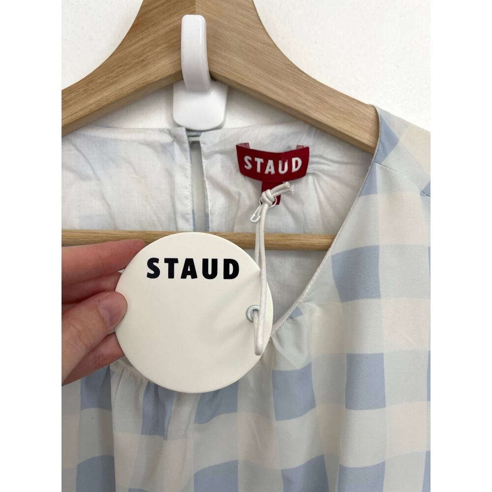 NWT Staud Blanche Midi Dress Blue Ombre Gingham Cut Out Open Back - Large - Picture 11 of 16